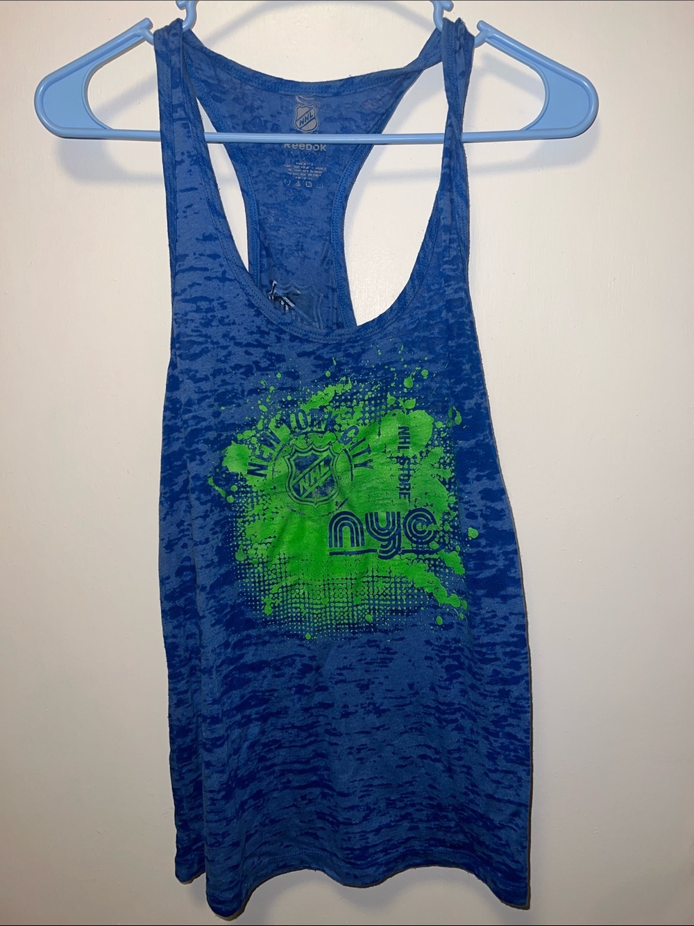 Reebok Blue & Neon Green NYC Graphic Racerback Tank